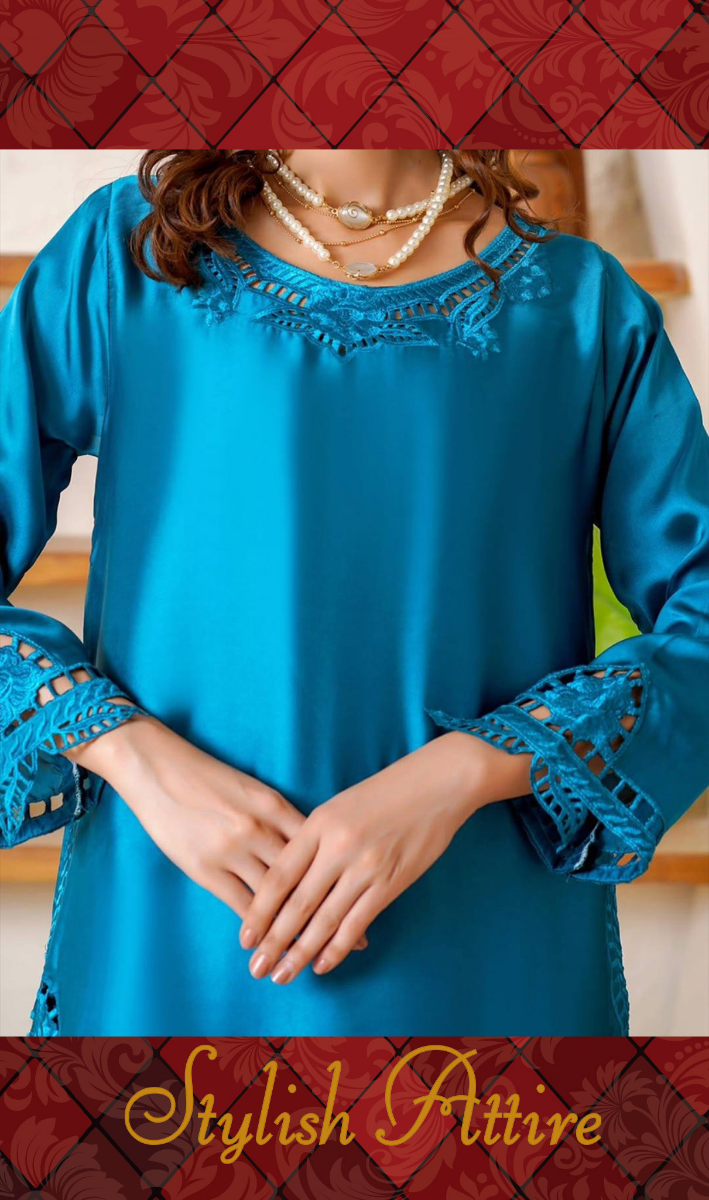 Pakistani Lasercut Silk Stitched 3Pcs with Chiffon Dupatta & Farshi Salwar _ Sea Green